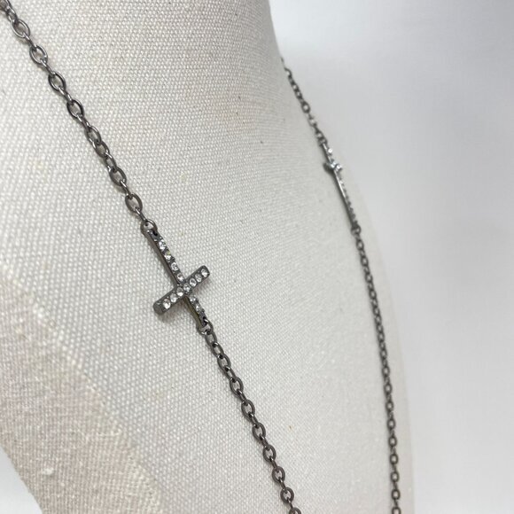 Long Cross Necklace Black Goth Whimsigoth Spirituality Minimal - Picture 9 of 11